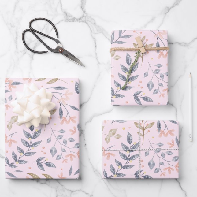 Delicate Botanical Leaf Pattern Wrapping Paper Sheet (Front)