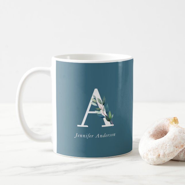 Delicate Botanical Monogram Coffee Mug (With Donut)