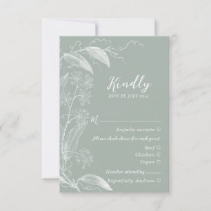 Delicate Botanical Sage Green RSVP Response Card