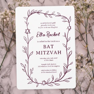Delicate Botanical Star of David Bar Bat Mitzvah Invitation