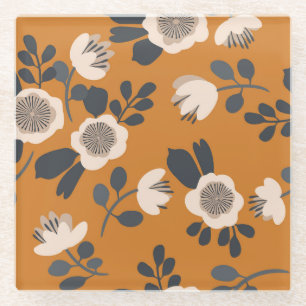Delicate Botanical Vintage Floral Pattern Glass Coaster