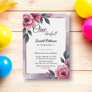 Delicate Botanical Watercolor Floral 1st Birthday Invitation