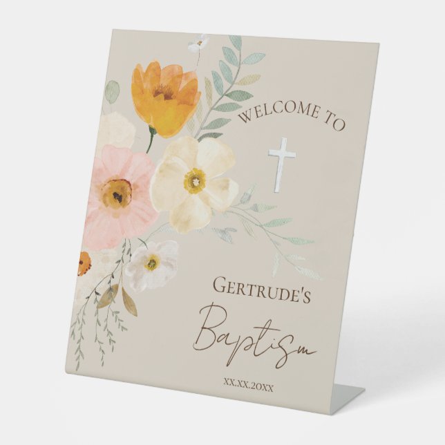 delicate bouquet Catholic Baptism welcome sign (Front)