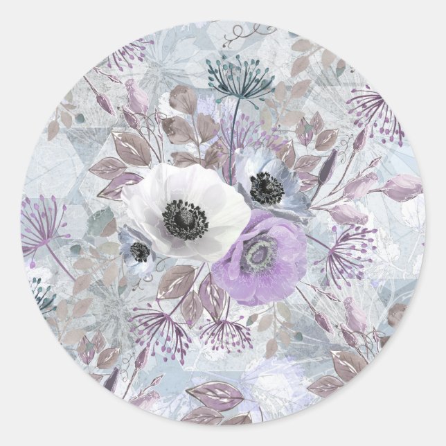 Delicate bouquet of anemones.  classic round sticker (Front)