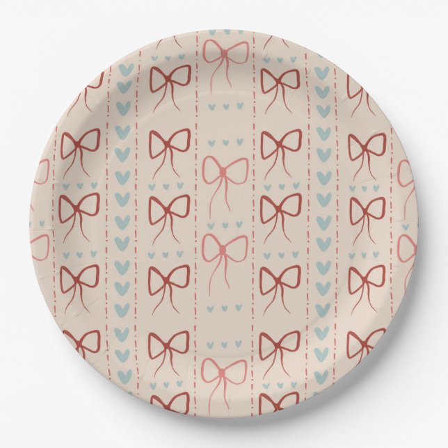 Delicate Bows and Hearts Paper Plates (Front)