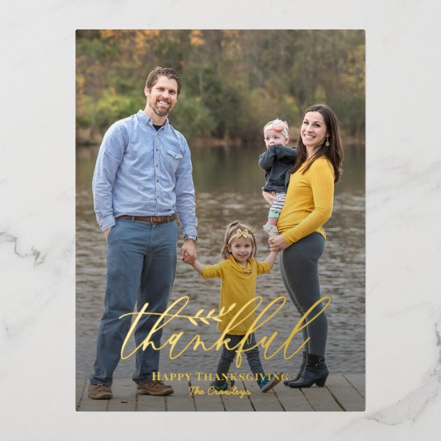 Delicate Branch Foil Photo Thanksgiving Postcard (Front)