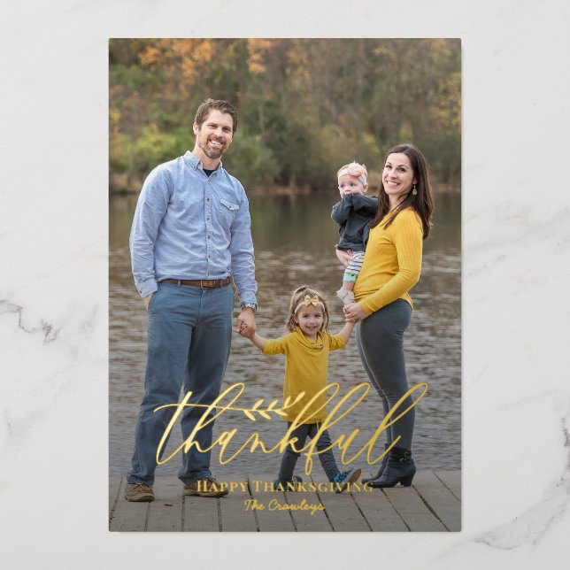 Delicate Branch Foil Thanksgiving Photo Card (Front)
