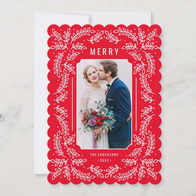 Delicate Branches Holiday Floral Photo Card (Front)