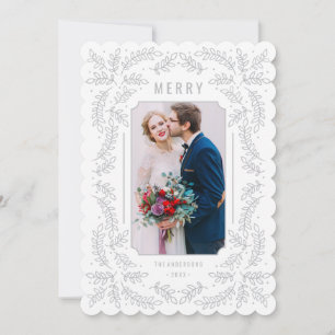 Delicate Branches Silver Holiday Floral Photo Card