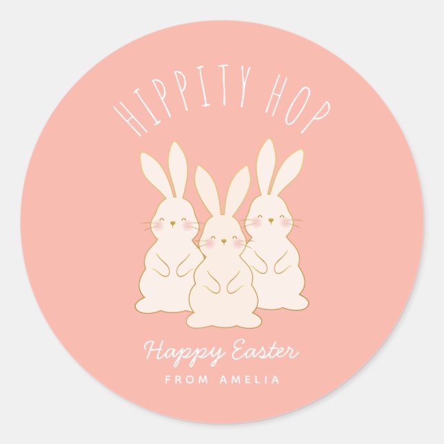 Delicate Bunnies Personalised Easter Classic Round Sticker (Front)
