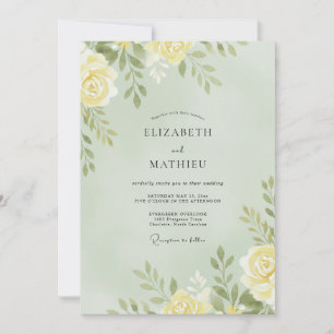 Delicate Butter Yellow Leafy Wedding Invitation