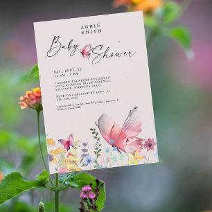 Delicate Butterflies and Wildflowers Baby Shower Invitation