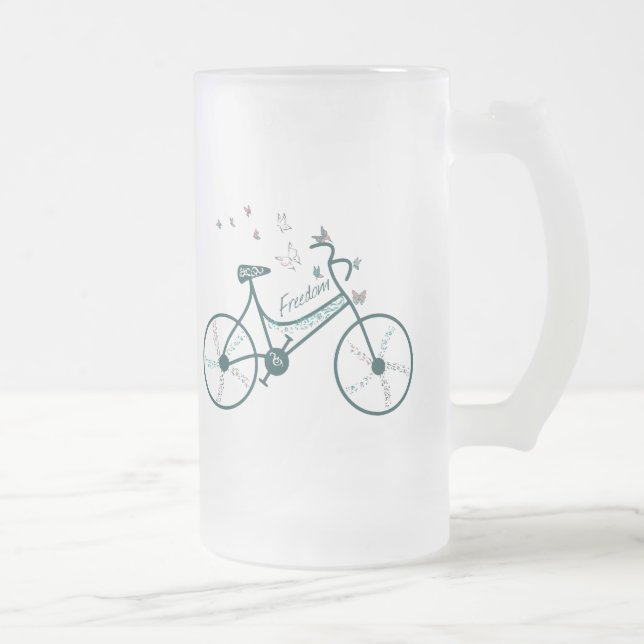 Delicate Butterflies Flowers and Freedom Bike fan Frosted Glass Beer Mug (Right)