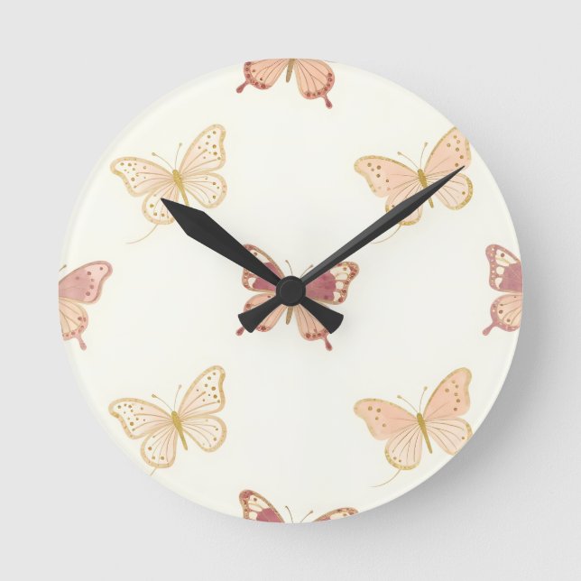 Delicate Butterflies Seamless Pattern Round Clock (Front)