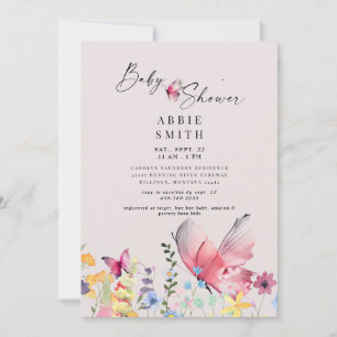 Delicate Butterflies & Wildflowers Baby Shower Invitation