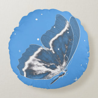 Delicate Butterfly in Blue Round Pillow
