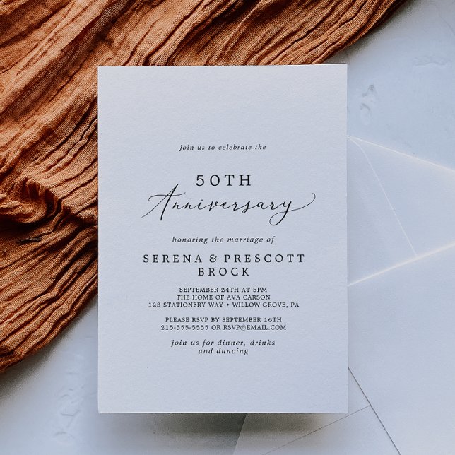 Delicate Calligraphy 50th Wedding Anniversary Invitation (Creator Uploaded)