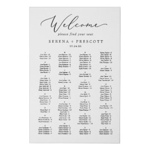 Delicate Calligraphy Alphabetical Seating Chart Faux Canvas Print