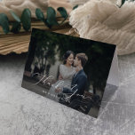 Delicate Calligraphy Dark Photo Overlay  Thank You Card<br><div class="desc">This delicate calligraphy dark photo overlay thank you card is perfect for a modern wedding. The romantic minimalist design features lovely and elegant white typography on a photo background with a sophisticated look. Personalise the inside of the card with your names, and a thank you message. Alternatively, leave the thank...</div>