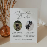 Delicate Calligraphy Dog Photo Signature Drinks Pedestal Sign<br><div class="desc">This delicate calligraphy dog photo signature drinks pedestal sign is perfect for a modern wedding. The romantic minimalist design features lovely and elegant black typography on a white background with a clean and simple look.</div>