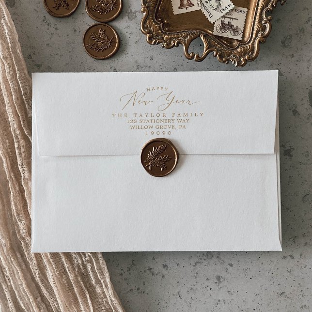 Delicate Calligraphy | Gold Happy New Year Card Envelope (Creator Uploaded)