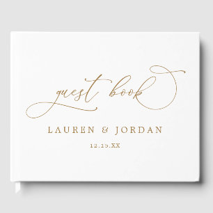 Delicate Calligraphy Gold Photo Monogram Wedding Guest Book