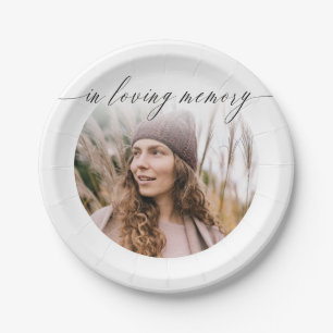Delicate Calligraphy In Loving Memory Photo Paper Plate