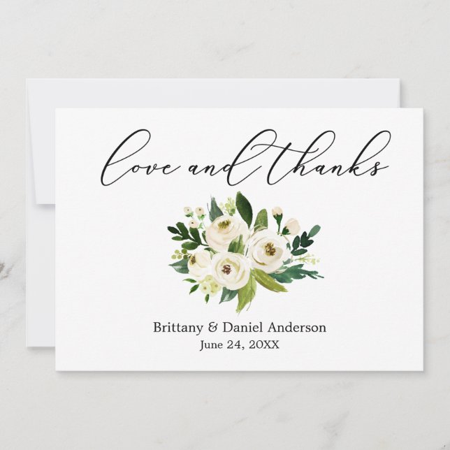 Delicate Calligraphy Love Thanks Green Floral Thank You Card (Front)
