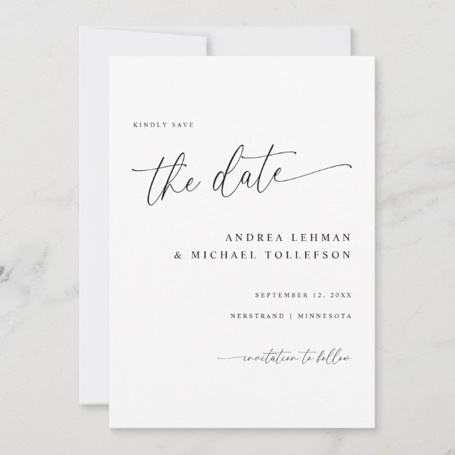 Delicate Calligraphy Modern Simple Wedding Save The Date (Front)
