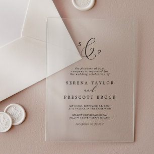 Delicate Calligraphy Monogram Elegant Wedding Acrylic Invitations