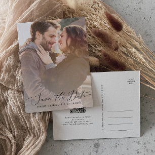 Delicate Calligraphy Photo QR Code Save the Date Invitation Postcard