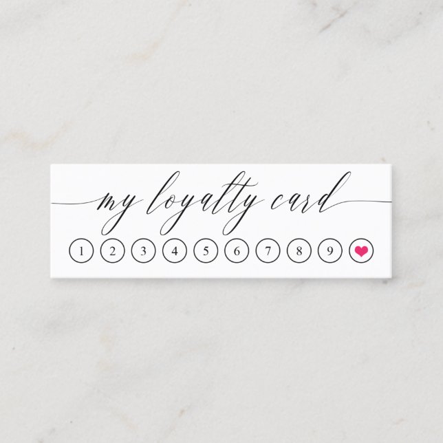 Delicate Calligraphy Pink Heart Loyalty Card (Front)