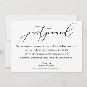 Delicate Calligraphy Postponed Wedding Date Card
