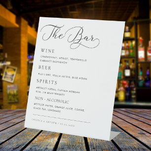 Delicate Calligraphy Script Wedding Bar Drink Menu Pedestal Sign