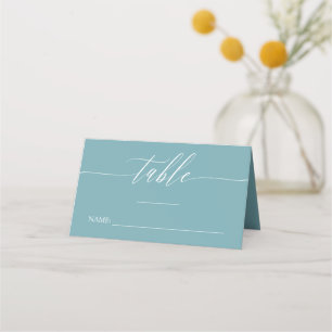 Delicate Calligraphy Teal Blue Names Wedding Date Place Card