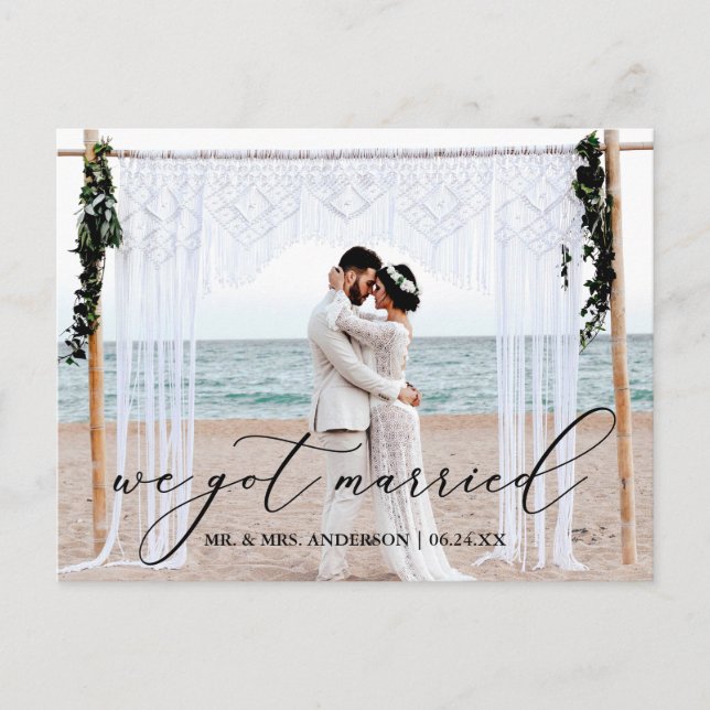 Delicate Calligraphy We Got Married Photo Postcard (Front)