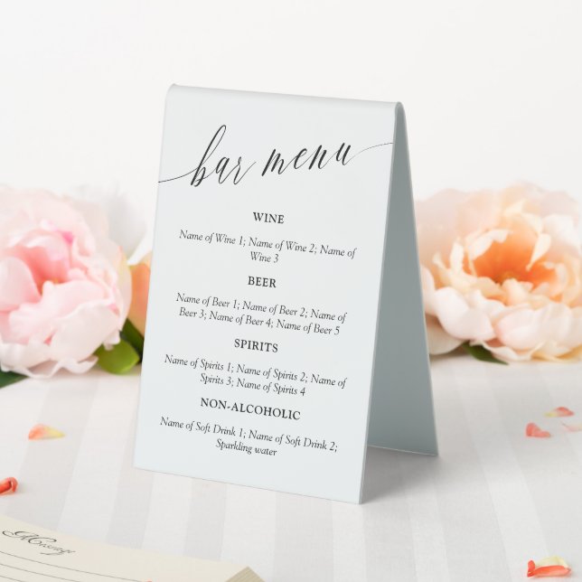 Delicate Calligraphy Wedding Bar Menu (In SItu (Wedding))