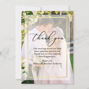 Delicate Calligraphy Wedding Gold Frame Overlay Thank You Card