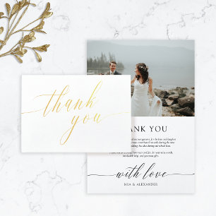 Delicate Calligraphy Wedding Photo Thank You Foil Card
