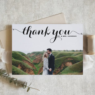 Delicate Calligraphy Wedding Thank You Photo Card