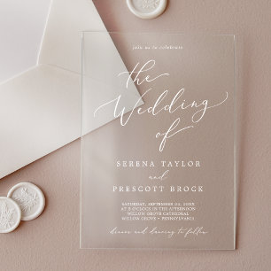 Delicate Calligraphy White Modern Classic Wedding Acrylic Invitations