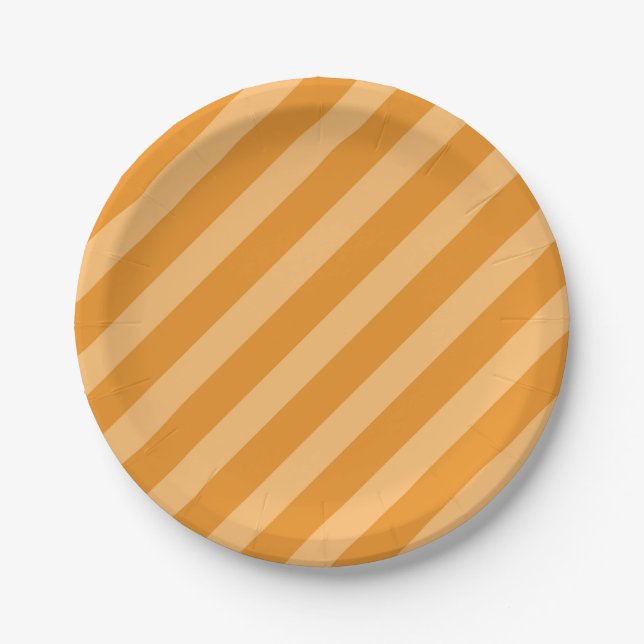 Delicate Carrot Orange diagonal stripes pattern Paper Plate (Front)