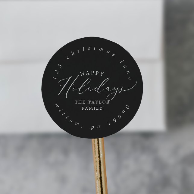 Delicate Charcoal Holiday Circular Return Address Classic Round Sticker (Creator Uploaded)