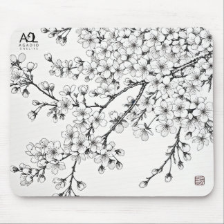 Delicate Cherry Blossom Art in Monochrome Mouse Mat