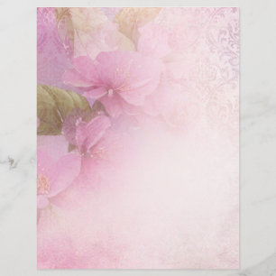Delicate Cherry Blossom & Damask Scrapbook Paper