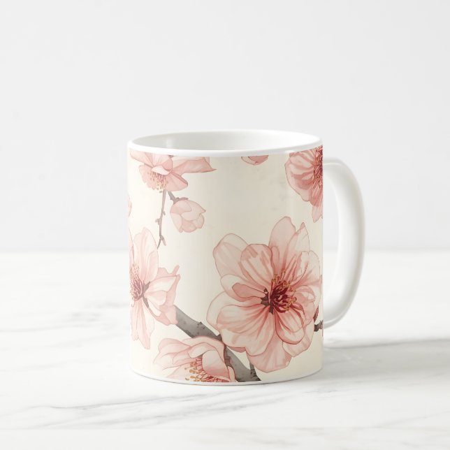 Delicate Cherry Blossom Seamless Floral Coffee Mug (Front Right)