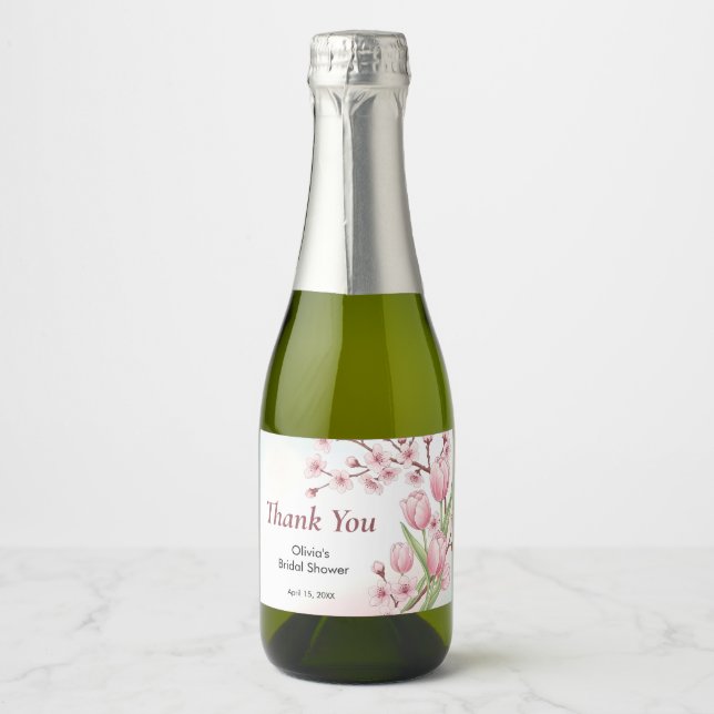 Delicate Cherry Blossom & Tulip Sparkling Wine Label (Front)