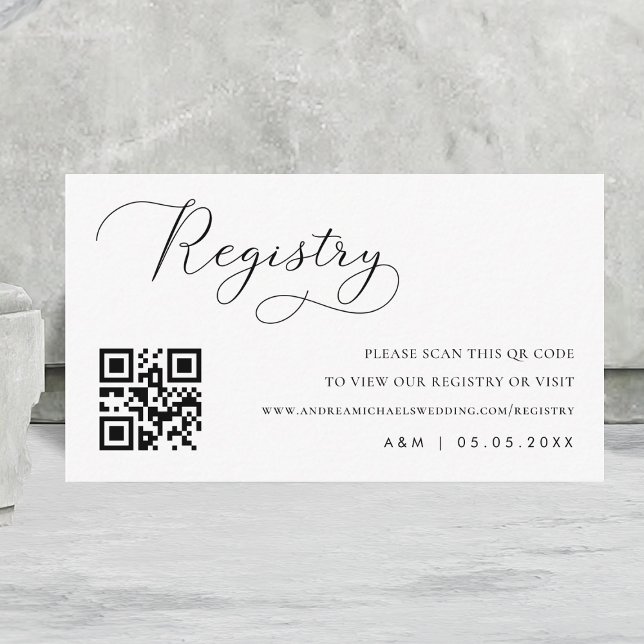 Delicate Chic Script Qr Code Wedding Gift Registry Enclosure Card (Creator Uploaded)