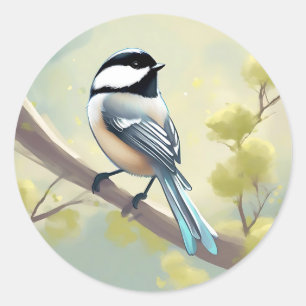 Delicate Chickadee Bird Classic Round Sticker