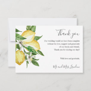 Delicate Citrus and leaves green Wedding thank you Card